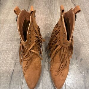 Fringe Suede Ankle Boots - Brown
